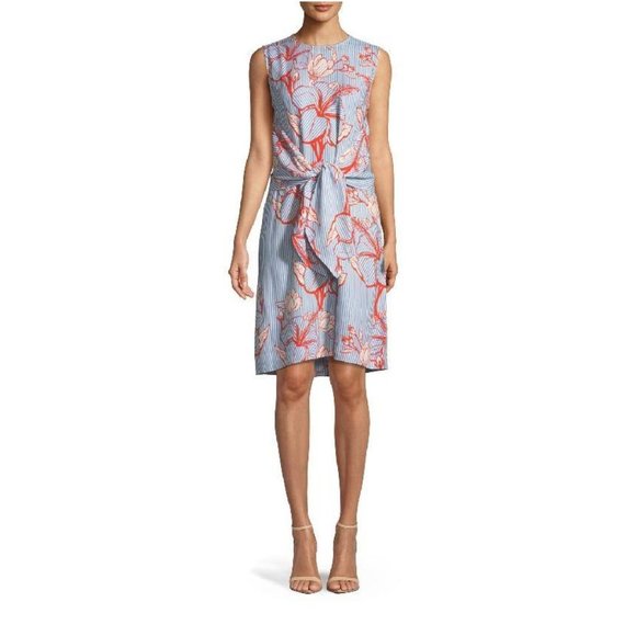 Lela Rose Linear Floral Print Dress - Picture 1 of 7